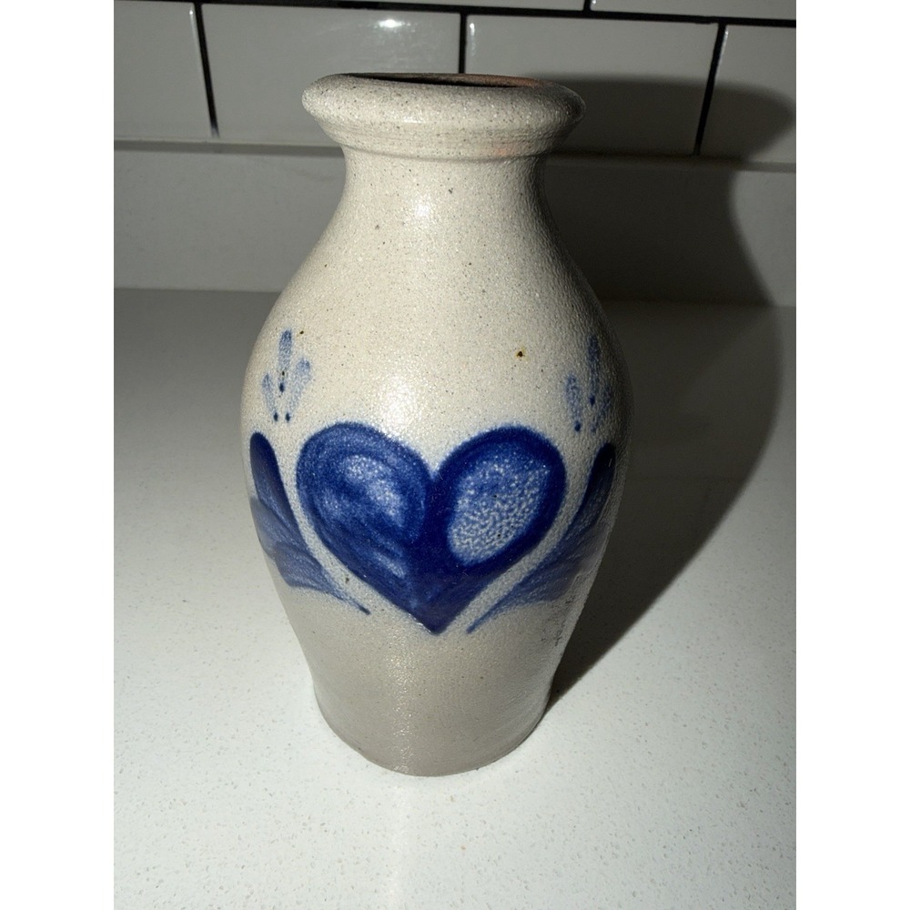 Vintage 1996 Rowe Pottery Works Heart Vase Salt Glazed Stoneware 6.25"